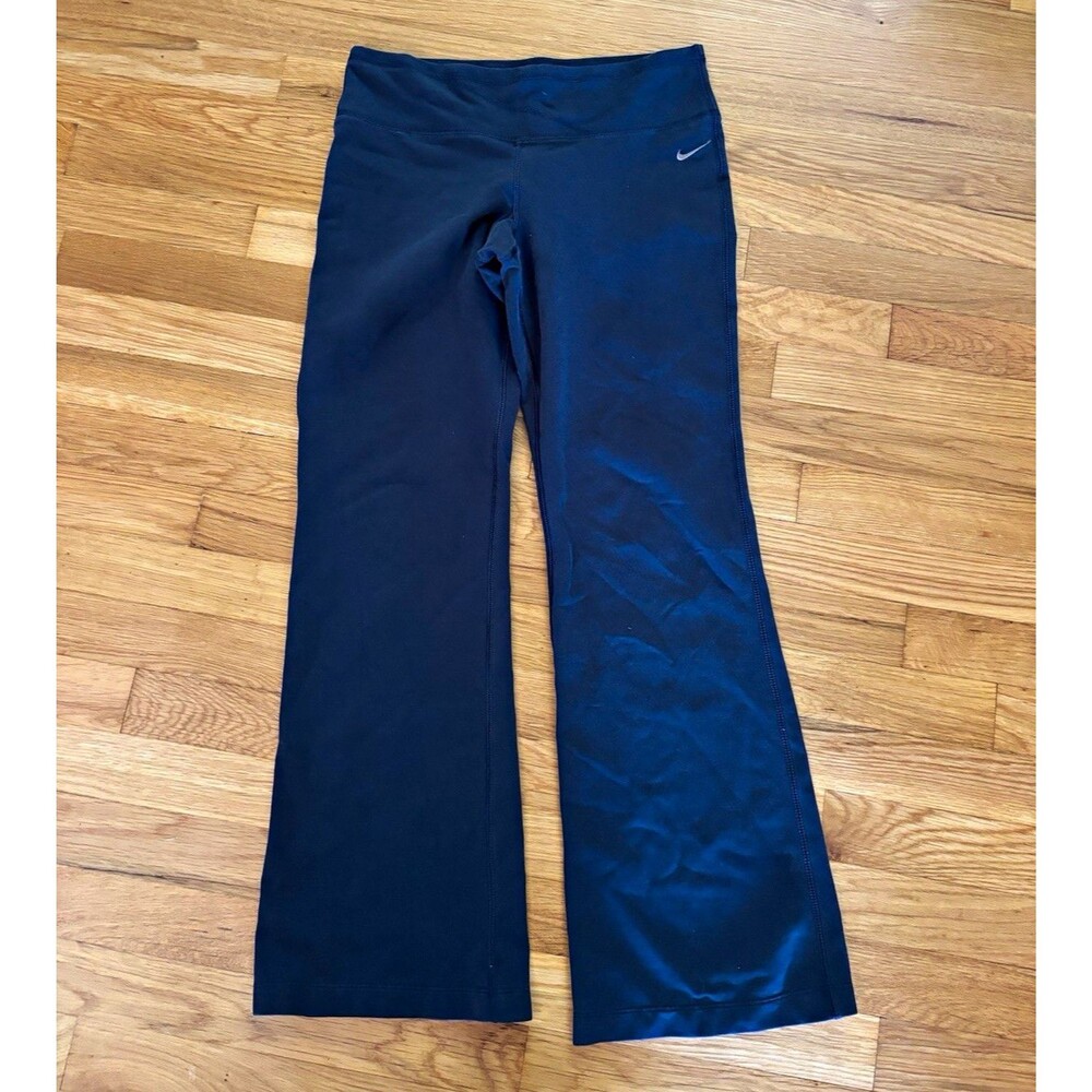Nike Women's Vintage Navy Cotton Yoga Pants Flared Leg Stretch Elastic Waist S